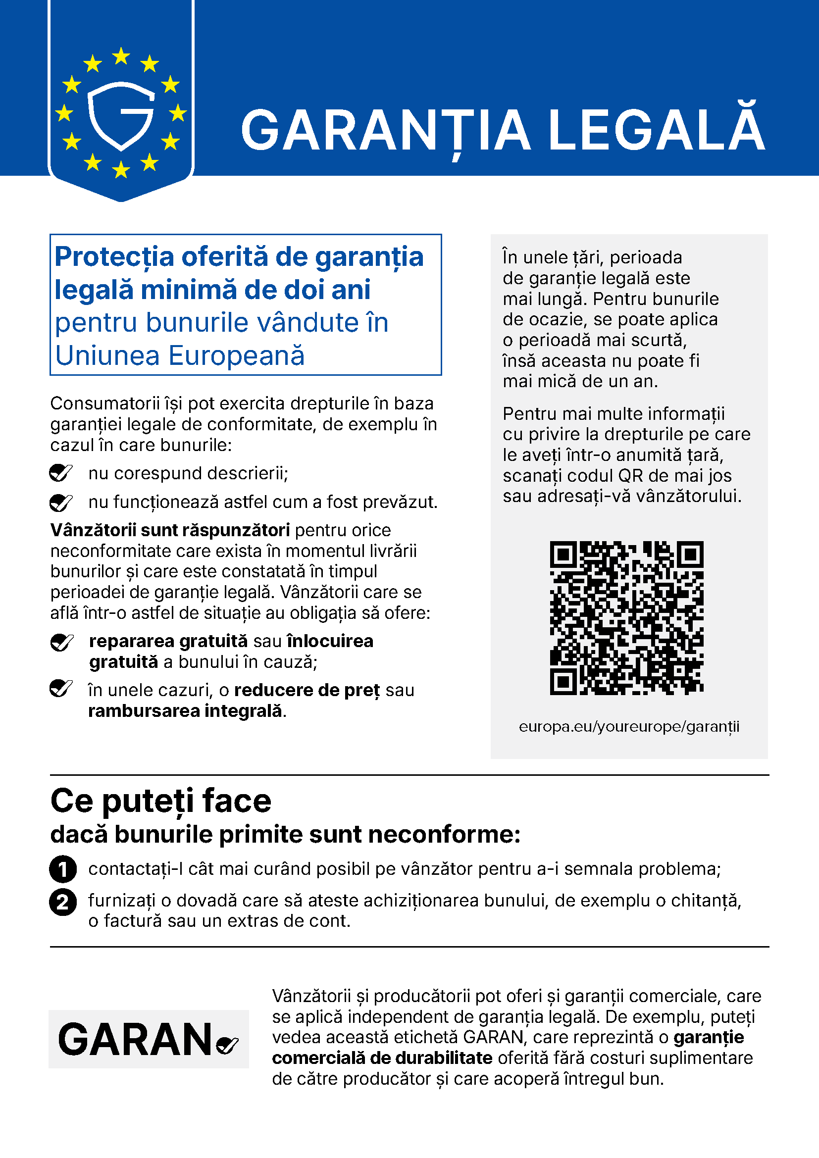 Notificare Garantie Legala UE