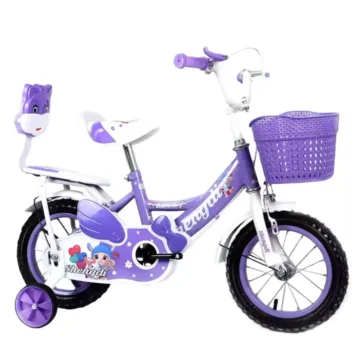 Bicicleta 14 inch cu doua locuri, NBW, roti ajutatoare, frane si cos de jucarii, 3-6 ani, Mov