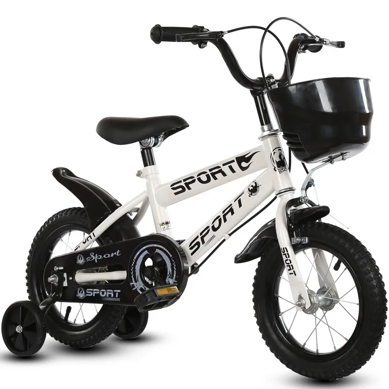 Bicicleta pentru copii cu roti ajutatoare si frane, 12 inch, Alba