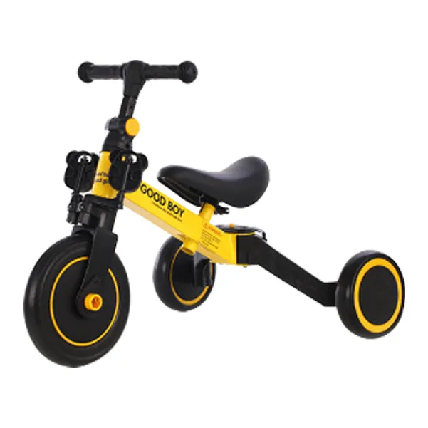 Tricicleta transformabila in bicicleta de echilibru fara pedale, 4 in 1, Pentru copii 2 – 5 ani, Galbena, Pedale detasabile, Suport pedale si roti EVA