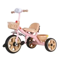 Tricicleta copii 2-5 ani, Roz, Doua cosuri pentru jucarii, Roti EVA