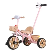 Tricicleta copii 2-5 ani cu maner parental detasabil, Roz