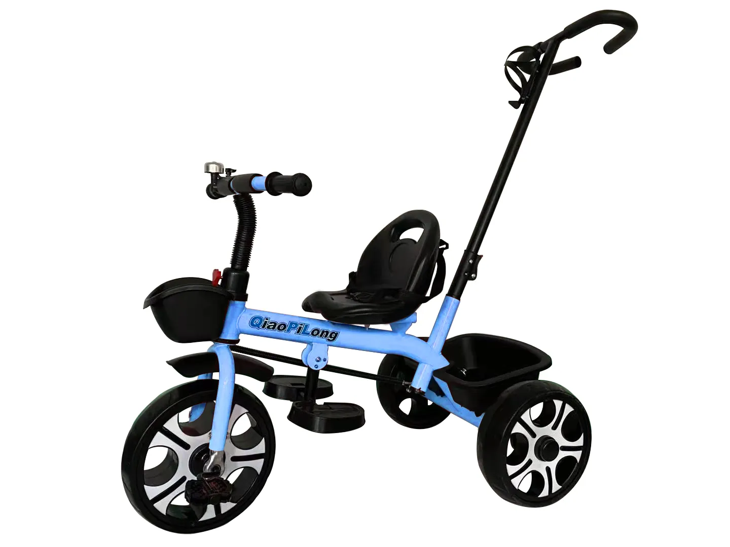 Tricicleta albastra cu pedale, centura de siguranta si maner parental